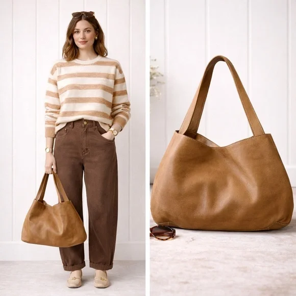 Naturalizer Tan Soft Leather Hobo Bag | Roomy Lined Interior - Picture 2 of 8